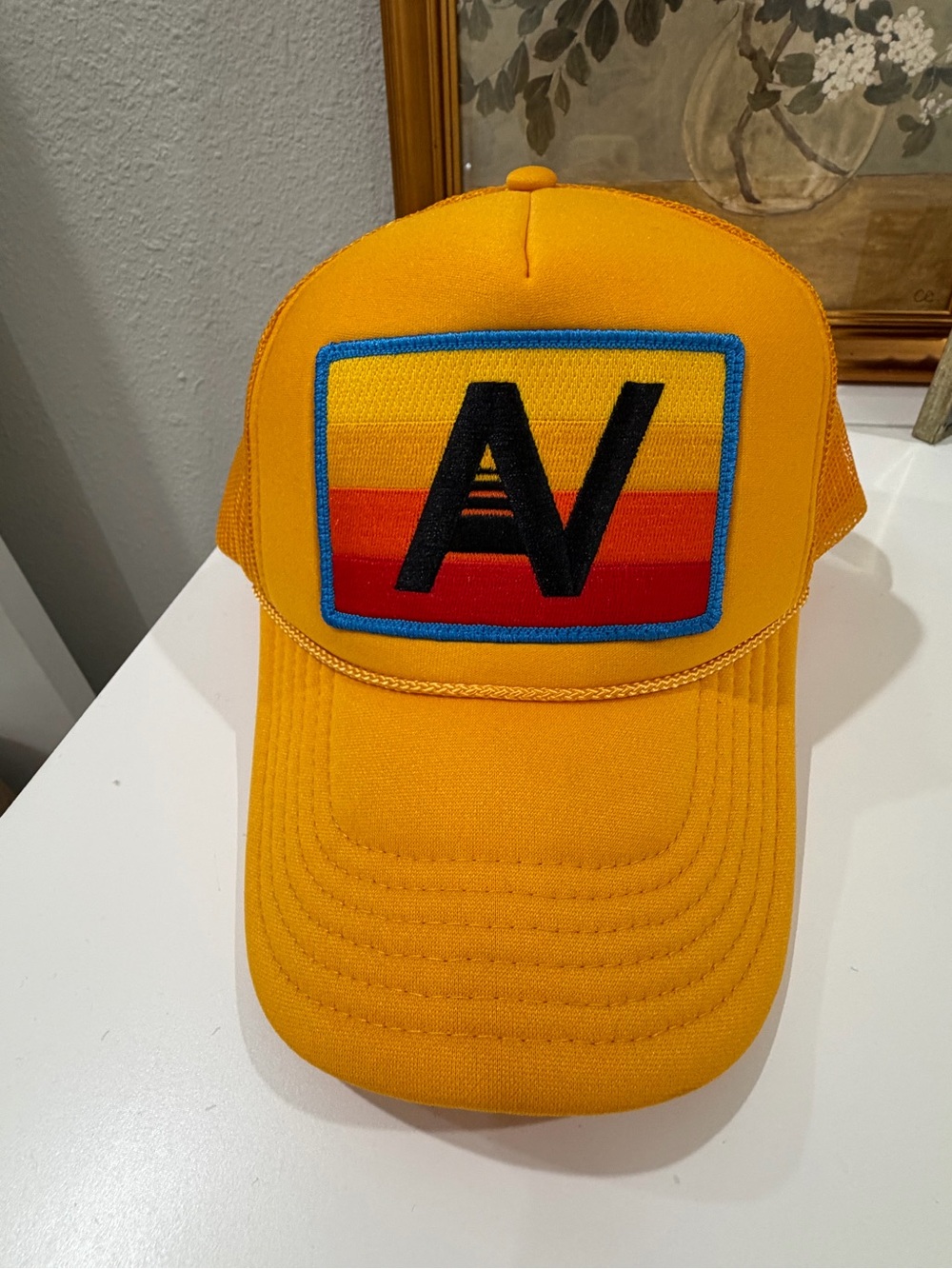 Aviator Nation Yellow Mesh Trucker Hat with Multicolor Patch